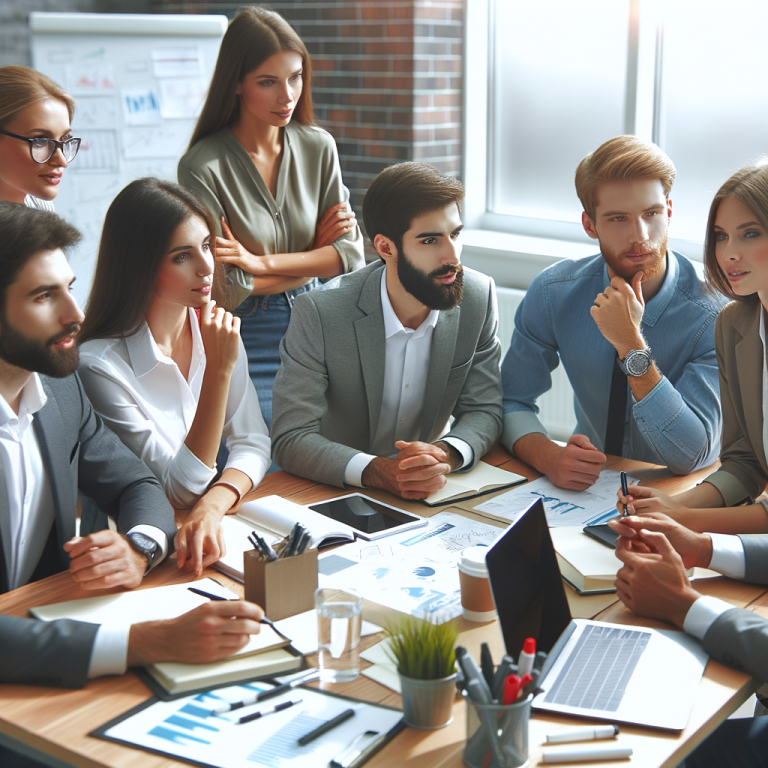 Сотрудники компании совещаются и думают над столом